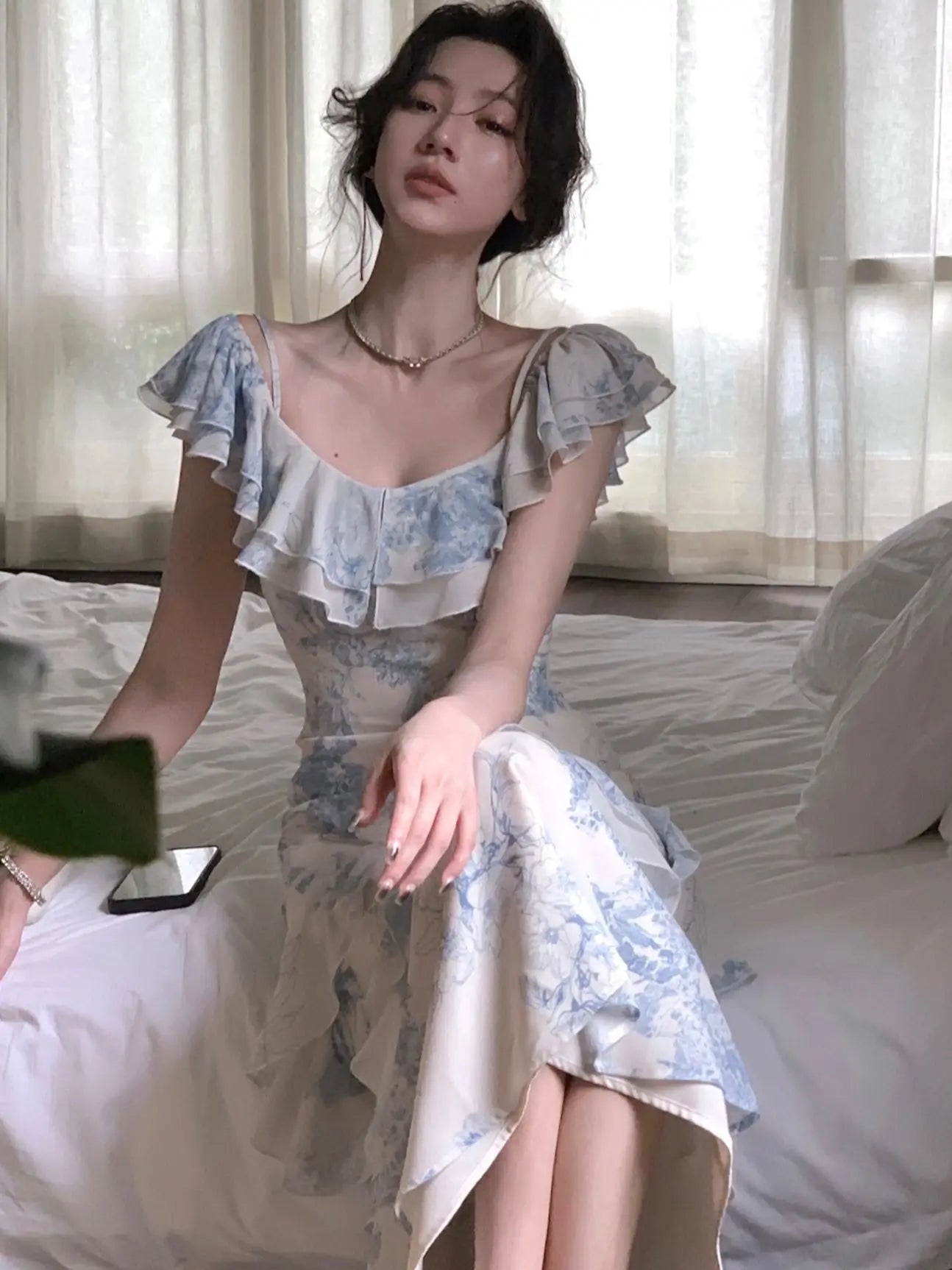Advbridge  -  Summer New Women Elegent Slim Party Prom Print Ruffles Dress Female Fashion French Retro One Piece Clothes Vestidos