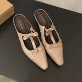 ADVBRIDGE  -  Rhinestone Bowknot Mules Women Slippers Elegant Fashion Flat Dress Shoes Shallow Comfort 2025 Summer New Sandals Ladies Pumps