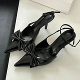 ADVBRIDGE  -  Nude Pink Butterfly-Knot Ankle Strap Women Pumps Sexy Pointed Toe Patent Leather High Heels Elegant Heeled Sandals Party Shoes