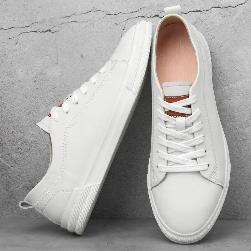 Advbridge White Fashion Men's Leather Sneakers Breathable Casual Loafer Shoes Mens Vulcanized Shoes Skate Shoes Men Tenis Masculino Comfy