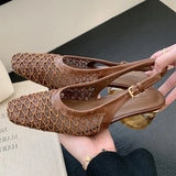 ADVBRIDGE  -  Mesh Woven Hollow Mules Sandals Women Luxury Slingbacks Shaped High Heels for Ladies High Quality Summer Women Shoes Sandalias