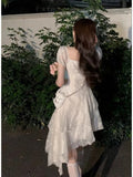 Advbridge Elegant Solid Irregular Ruffles Dresses For Women Chiffon Y2K Slash Neck Gothic Party Birthday Vintage One Piece Vestidos