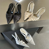 Advbridge High Quality Satin Pleat Pointed Toe Pumps Women Slingbacks Thin Heels Shoes Sexy Banquet Party Female Sandals