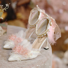 Advbridge Lolita Flower Wedding Shoes One Night Story Lolita Shoes Pink Pointed Versatile Mid Heel High Heel Slim Heel Shoes