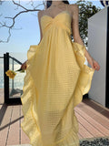 ADVBRIDGE  -  Yellow Backless Suspender Dress Female 2025 Summer Bohemian Seaside Holiday Beach Long Dress