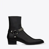 Advbridge Tan/Black Suede Leather Chains Harness Buckle Men Boots Stacked Heel Anke Boots Side Zip Men Fashion Boots Men Shoes