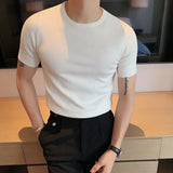 Advbridge Summer Knitted T-shirt Men Slim Short Sleeve Sweater Round Neck Casual Tee Tops Streetwear T Shirt Mens Solid Clothing