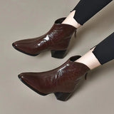 Advbridge Female Short Shoes Pointed Toe Brown Fur Leather Booties Elegant with Medium Heels Women's Ankle Boots Sale Y2k Autumn Chic Boot