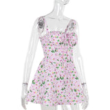 ADVBRIDGE  -  Pink Floral Printed Slip Dress Women Summer Sexy Sleeveless A-line High Waist Short Dresses Vacation Beach Sundress 2025 New