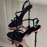 ADVBRIDGE  -  Satin Color Block Stiletto High Heels with One Belt New Summer Temperament Versatile Sandals