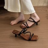 ADVBRIDGE  -  French Style Cat Heel Sandals Women's Summer Outdoor High Heel Roman Shoes Beautiful 3cm Thin Heel Slippers Microfiber Upgraded