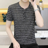 ADVBRIDGE  -  Short-sleeved Thin Ice Silk New Striped Half-sleeved Summer V-neck Top Popular Men's T-shirt