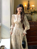 ADVBRIDGE  -  French Style Retro Dress Women's Spring Print Chiffon Fairy Dresses for Sweet Long Sleeve Korean Style Fashion Vstidos Elegant
