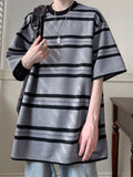ADVBRIDGE  -  Striped Print T Shirts Men Cute Crewneck Clothes Loose Summer Loose Fashion T-Shirts Fashion Cotton Short Sleeve Q129