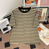 ADVBRIDGE  -  Japanese Cityboy Striped T-shirt Summer American Street Short Sleeve Men's Tees 2025 New O-neck Loose Couple Versatile Tops
