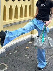 ADVBRIDGE  -  Y2K American Casual Washed Spliced Women Jeans New Fashion 2000s High-waisted Jeans Hip-hop Slim Micro-flared Wide-leg Trousers