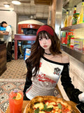 Advbridge Vintage Sexy Off Shoulder T-Shirts Women Y2k Letter Long Sleeve Crop Top Blokecore American Retro Streetwear T-Shirts
