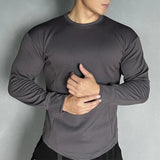 Advbridge Solid Round Neck Training Shirts Tee Fashion Man Breathable Solid Long Sleeve Pullover t Shirt Casual Sports Men Basic Tops