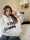 Advbridge  Vintage Star Gray Hoodies Women Y2K Oversize Letter Black Sweatshirts Winter Warm Harajuku Korean Style Long Sleeve Tops