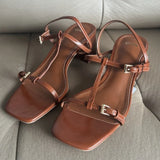 ADVBRIDGE  -  Brown Narrow Band High Heeled Sandals Women Fashion Sexy Open Toe T Strap Buckle Brand Designer Shoes Elegant Sandalias De Mujer