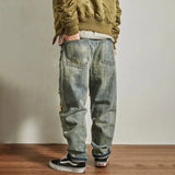 Advbridge Mens Jeans Ripped Casual Pants Autumn Fashion Retro Streetwear Youth Campus Trend Wide Leg Straight Pants Men'S Clothing