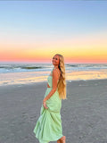 ADVBRIDGE  -  Casual Solid Hollow Out Long Dress Elegant Lace Up Pleated Backless Off Shhoulder Robes New Women's Summer Vacation Beach Gowns