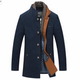Advbridge Winter Trench Coat Men Casual Thick Wool Overcoat Men's Stand Collar Woolen Coats With Detachable Scarf Parka Casaco Masculinos