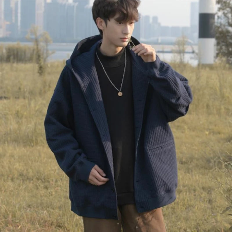 Advbridge High Quality Men's Waffle Sweatshirt Korea Version Hooded Couple Coat Ins Hop Thickened Harajuku Men Women Jacket Oversize M-3XL