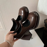Advbridge fashion ankle strap leather pumps women 2024 new high heels platform mary janes woman round toe thick heel party shoes female