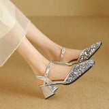 Advbridge Fashion Sequin Bling Bling Ankle Strap Women Slingback Glitter Sandals Square Toe Block High Heels Ladie Party Wedding Shoes 48