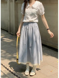 Advbridge  -  2 colors Korean style high elastic waist Long Skirts Woman Summer Autumn plaid A-line Lace pleated Skirts womens (X2843)