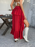 ADVBRIDGE  -  Spring And Summer Irregular Casual Bohemian Skirt Holiday Solid Color Pleated Splicing Beach Skirt Women's Jupe