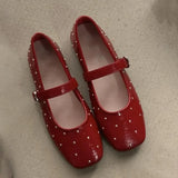 ADVBRIDGE  -  Red Rivet Mary Jane Shoes Women Elegant Flats Shoes Woman Ladies Shallow Casual Black Loafers Footwear Shoes for Women