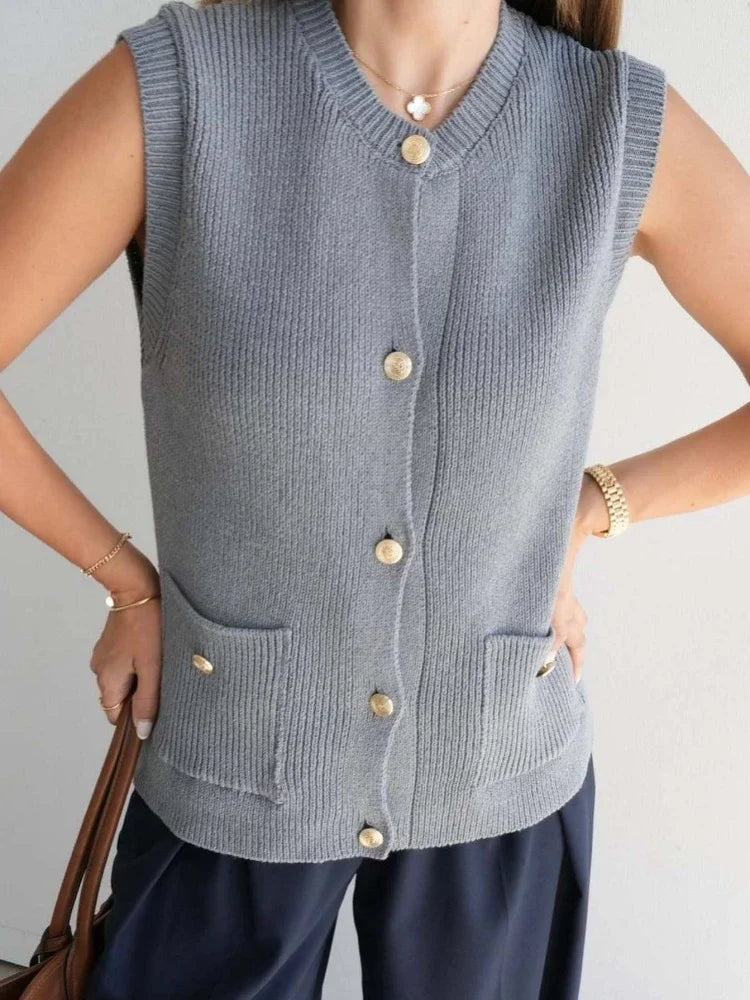 Advbridge Spring Sweater Vest for Women Elegant Fashion Single Breasted Sleeveless Knitted Vest Female Casual Tops Holiday Tank Tops 2025