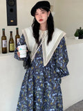 Advbridge  Chic French Vintage Robes Lace Splicing Point Collar Floral Dresses Loose Puff Sleeve Long Dress Female Fashion Vestido