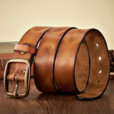 Advbridge 3.8CM Real Genuine Thick Leather Belt Cowhide Copper Pin Buckle Casual Jeans Belt Men High Quality Retro Cowboy Belt Male Strap