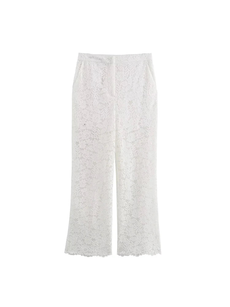 Advbridge Transparent White Pants Set Women Summer Casual Office Female Outfit 2024 Hollow Out Matching Set Spring Suit
