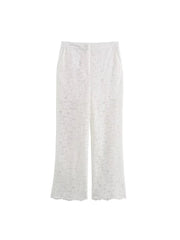 Advbridge Transparent White Pants Set Women Summer Casual Office Female Outfit 2024 Hollow Out Matching Set Spring Suit