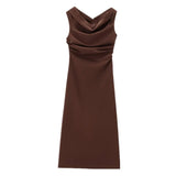 Advbridge Elegant Pleated Dress Women Solid Slash Neck Off Shoulder Sleeveless Slim Female Dresses 2024 Summer Fashion Lady Beach Robes