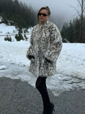 Advbridge Fashion Leopard Print Warm Women's Faux Fur Coat Long Sleeved O-neck Concealed Pocket Jacket 2024 New Winter Chic Streetwear
