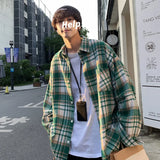 ADVBRIDGE  -  Autumn Thick Woolen Shirt Men Fashion Retro Casual Oversized Plaid Shirts Mens Korean Blue/Green Loose Long-sleeved Shirt Men