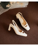 ADVBRIDGE  -  Designer Sandals Women Pumps French Women's Shoes Beige Square Toe High Heels Single Shoes Mary Sandals Sandalias De Mujer