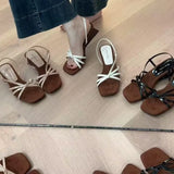 ADVBRIDGE  -  Kitten High Heels Open Toe Sandals Cross Narrow Band Low Slippers Stylish Comfortable Sexy Multi-work Shoes Flat Heels