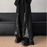 Advbridge PU Leather Patchwork Wide Leg Pants Men Zipper Hip Hop Fashion Harajuku High Street Loose Casual Pants Ropa Hombre