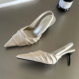 Advbridge High Quality Satin Pleat Pointed Toe Pumps Women Slingbacks Thin Heels Shoes Sexy Banquet Party Female Sandals