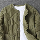 Advbridge Men‘s Wintern outfits Autumn Winter O-neck Quilted Jacket Men's Versatile  Green  Retro Thickened Coat Men Techwear Button Up Oversize Jacket Advbridge Men‘s Wintern outfits
