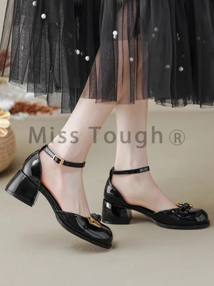 Advbridge Solid French Vintage Mary Janes Shoes Women Bow-knot Sweet Elegant Pumps Shoes Female Heart-shape Korean Fashion Shoes New