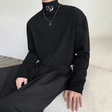 Advbridge Mens y2k casual metal decorated high collar shoulder pad long sleeve T-shirt autumn genderless fashion trend simple top unisex