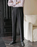 Advbridge England Style Naples Suit Pants For Men Mid High Waist Paris Buckle Straight Trousers Spring Autumn Fashion Business Casual Pant