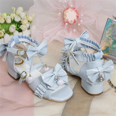 Advbridge Japanese Sweet Style Cosplay Lolita Girls Shoes Kawaii Lolita Bare Toes Bow Hair Ball Buckle Straps 3.8cm Low Heel PU Shoes